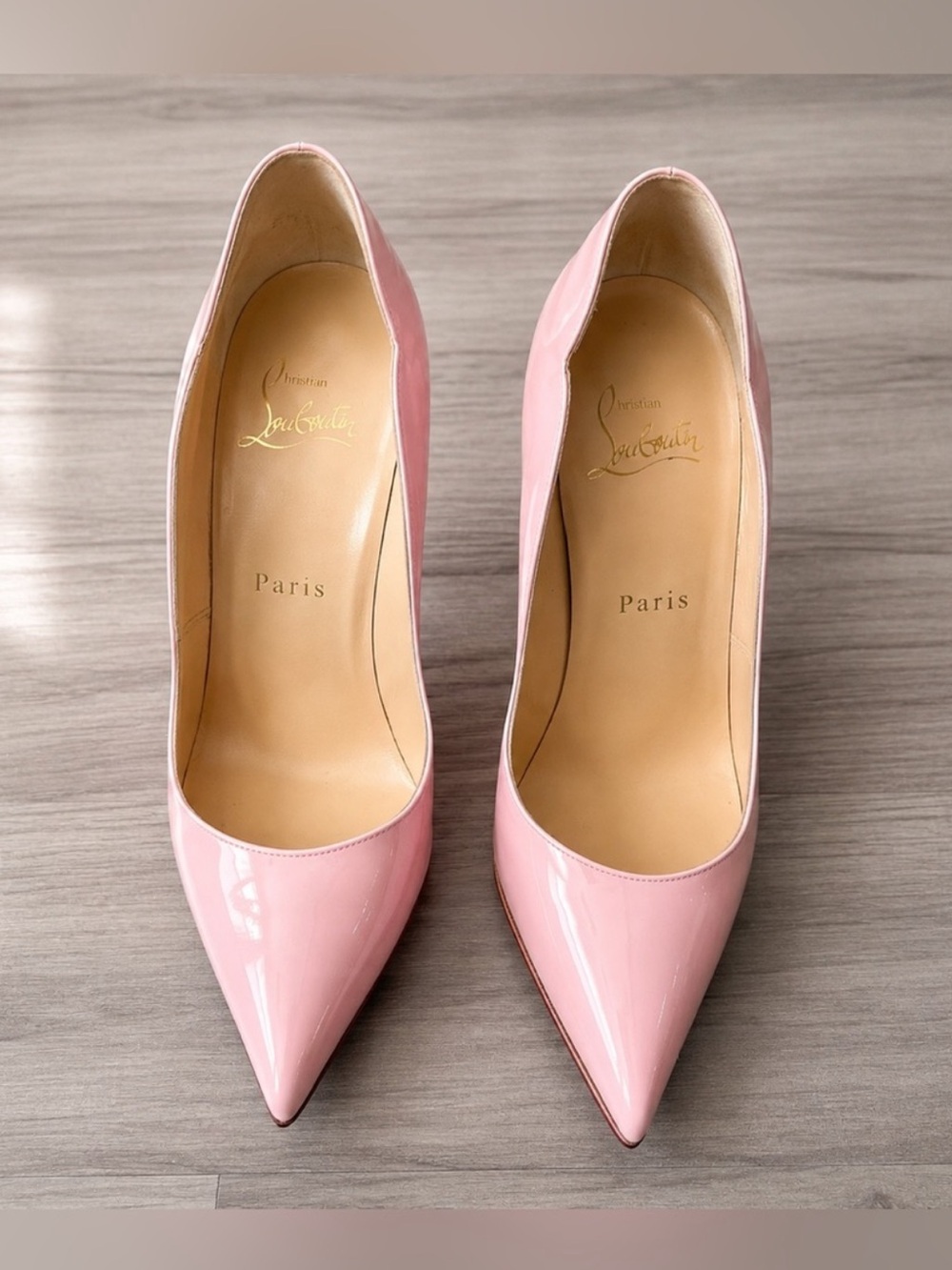 Christian Louboutin Pink Patent Pointed Toe Pumps